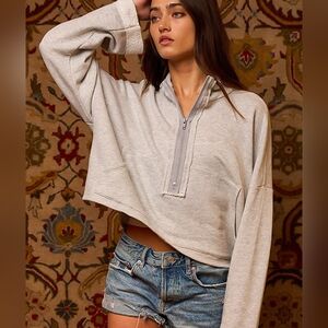 Bucket List Cropped Oversized Dropped Shoulder Heather Gray Pullover Size Large